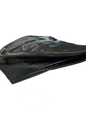 VTG Vera Pelle Black Leather Newsboy Flat Cap Hat Snap Front Bill Italy Sz L
